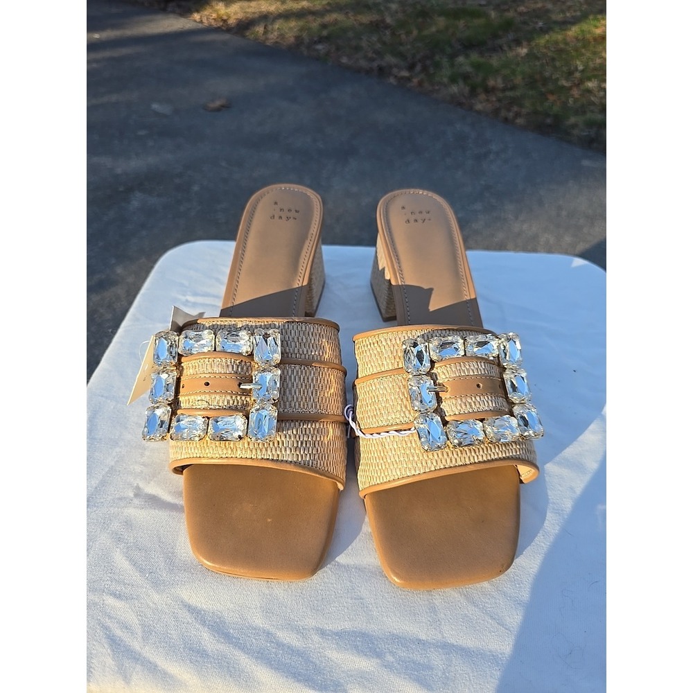 Women's Kathleen Raffia Buckle Block Heels Beige A New Day Size 8 Neutral‎ NWT